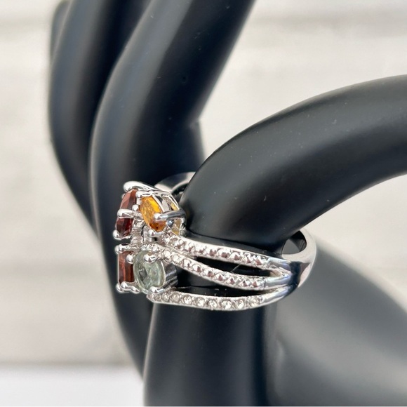 NVC Silver Tone Ladies Women's Ring Cluster Cocktail Size 6.5 Yellow Blue Red - Picture 11 of 13